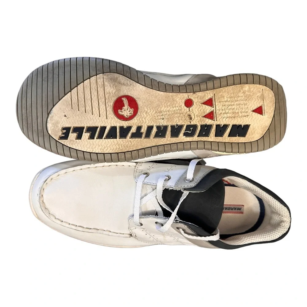 Vintage Margaritaville White Leather Boat Shoes, Size 13